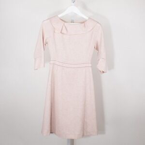 itMICHAA Pale Pink Textured Ruffle Collar Midi Dress 3/4 Sleeve Small